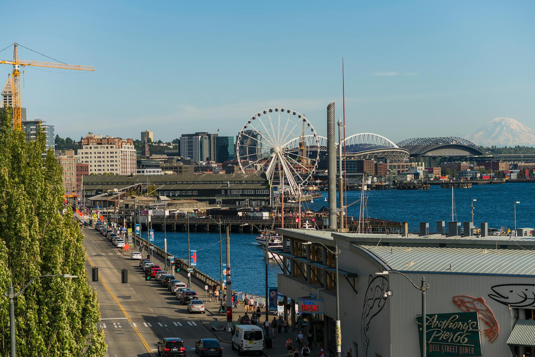seattle waterfront with great wheel and skyline
